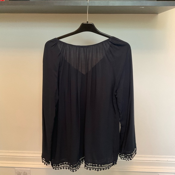 Tart Navy Blouse with Lace Trim and Tie Neck - Picture 3 of 3